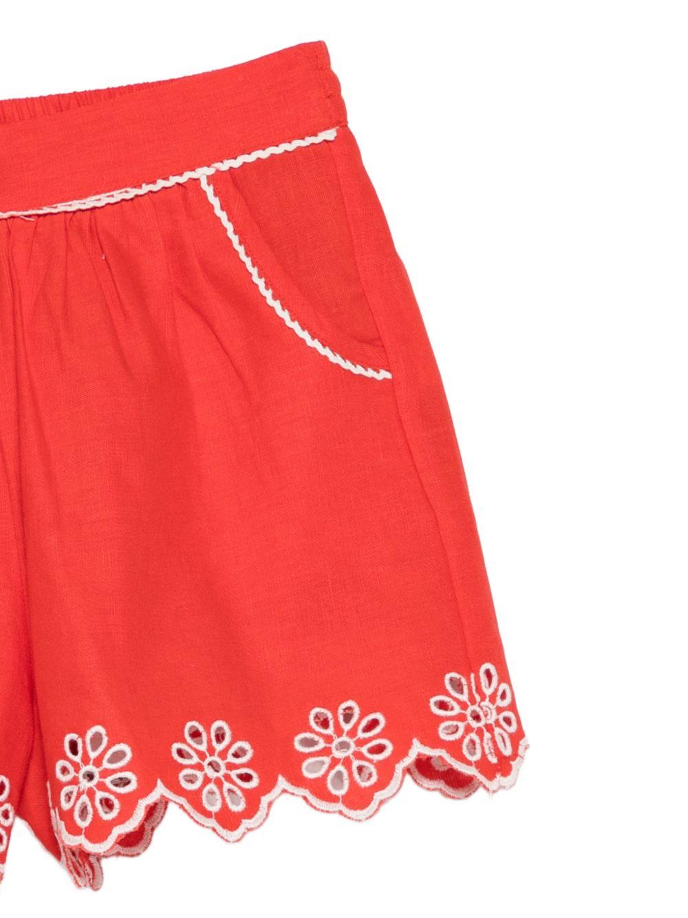 Shorts per bambina Stella McCartney Kids rossi con dettagli floreali TY6E89 Z0138 426 STELLA McCARTNEY KIDS