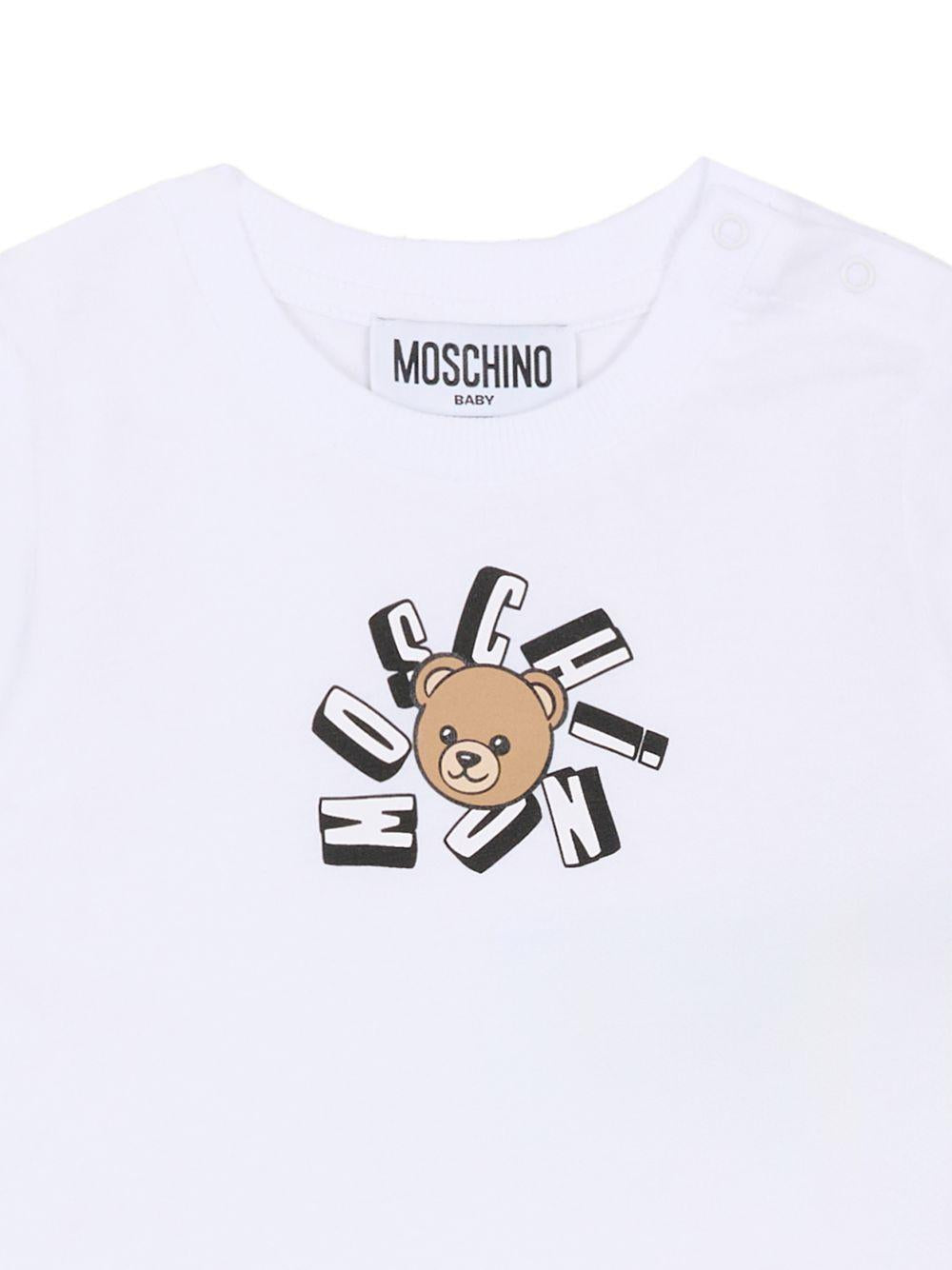 T-shirt per neonati Moschino Kids bianca con motivo Teddy Bear MXM047LAA02 10101 MOSCHINO KIDS