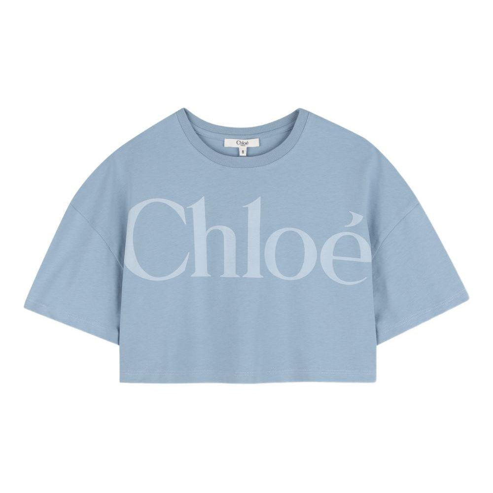 T-shirt per bambina Chloé Kids azzurra con taglio crop C20859 821 CHLOE' KIDS