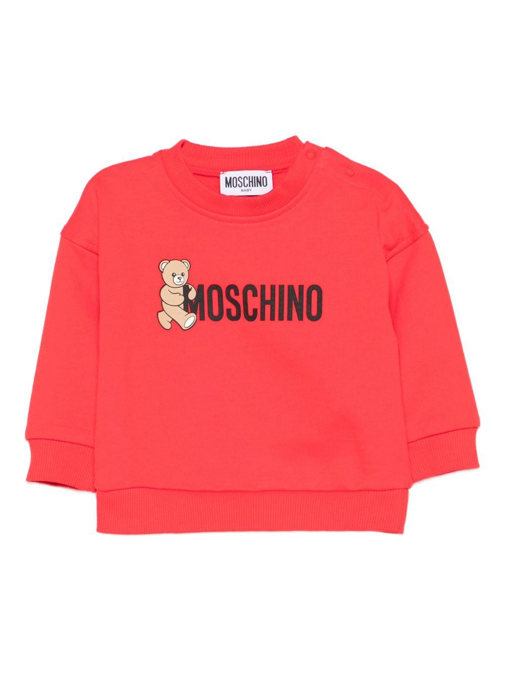 Felpa per neonati Moschino Kids rossa con logo Teddy M8F03QLCA83 50109 MOSCHINO KIDS