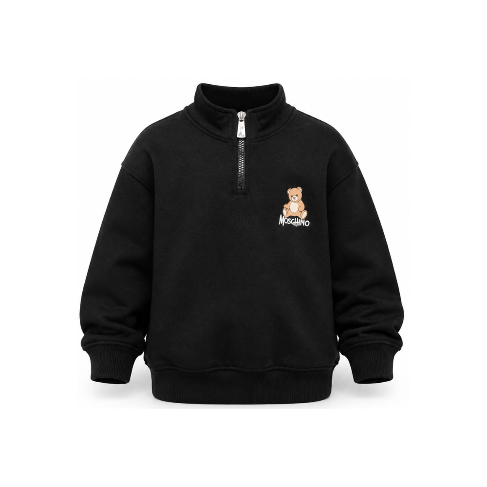 Felpa per bambino Moschino Kids nera con mezza zip HUF0A0LCA94 60100 MOSCHINO KIDS