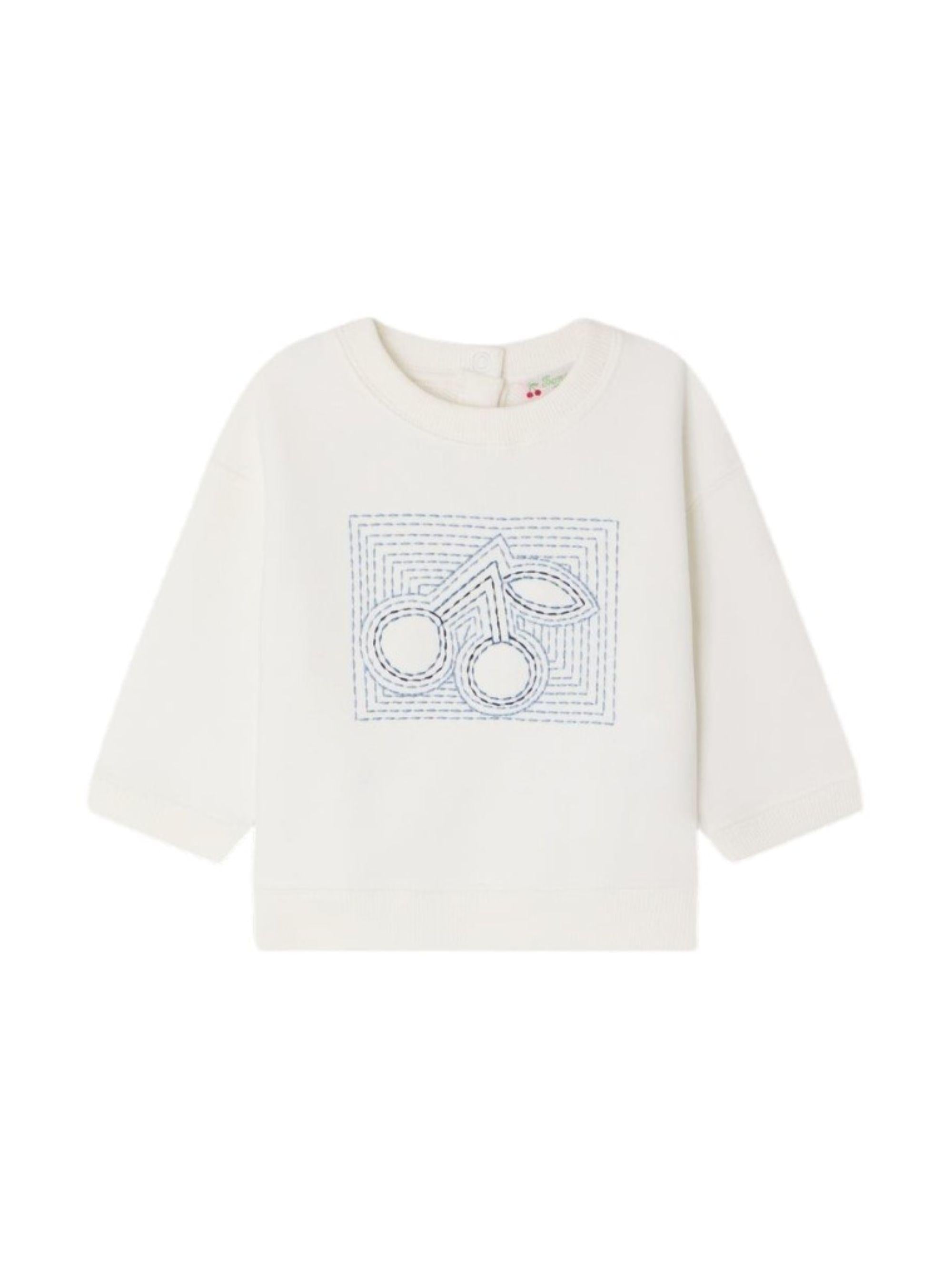 Felpa per neonati Bonpoint bianca con ricamo ciliegie S06XSWK00002 102 BONPOINT KIDS