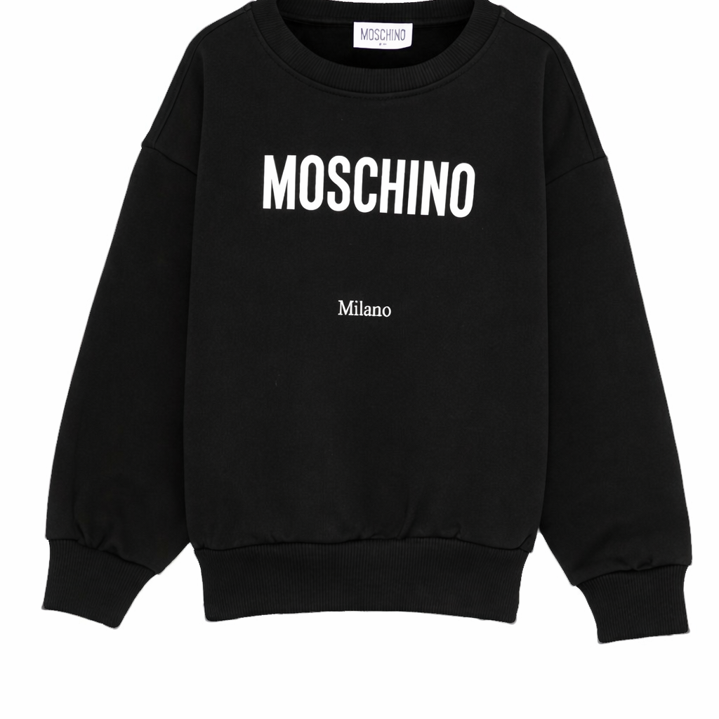 Felpa per bambino Moschino Kids nera con stampa logo HUF09NLCA32 60100 MOSCHINO KIDS