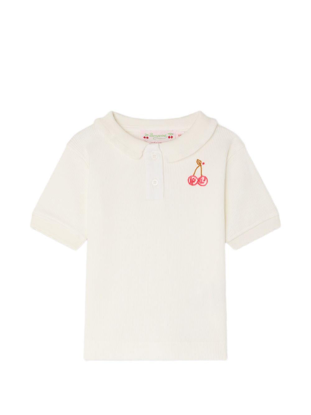 Polo per neonata Bonpoint bianco latte ricamata con ciliegie S06XTSK00003 102 BONPOINT