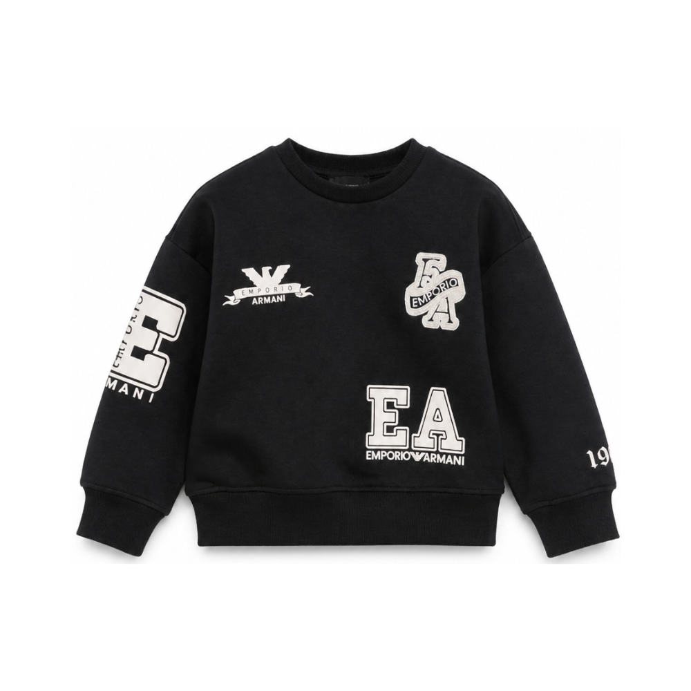 Felpa per bambino Emporio Armani Kids nera con patch logo EB001389 AF10126 UB118 EMPORIO ARMANI KIDS