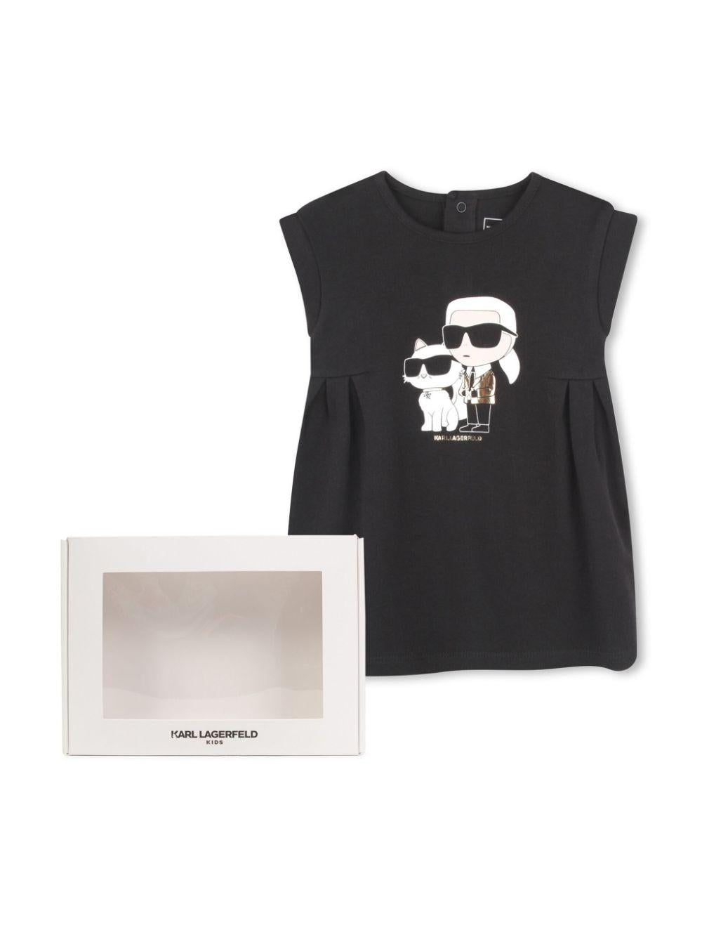 Abito per neonata Karl Lagerfeld Kids nero con stampa Ikon Karl Choupette Z30510 09B KARL LAGERFELD KIDS