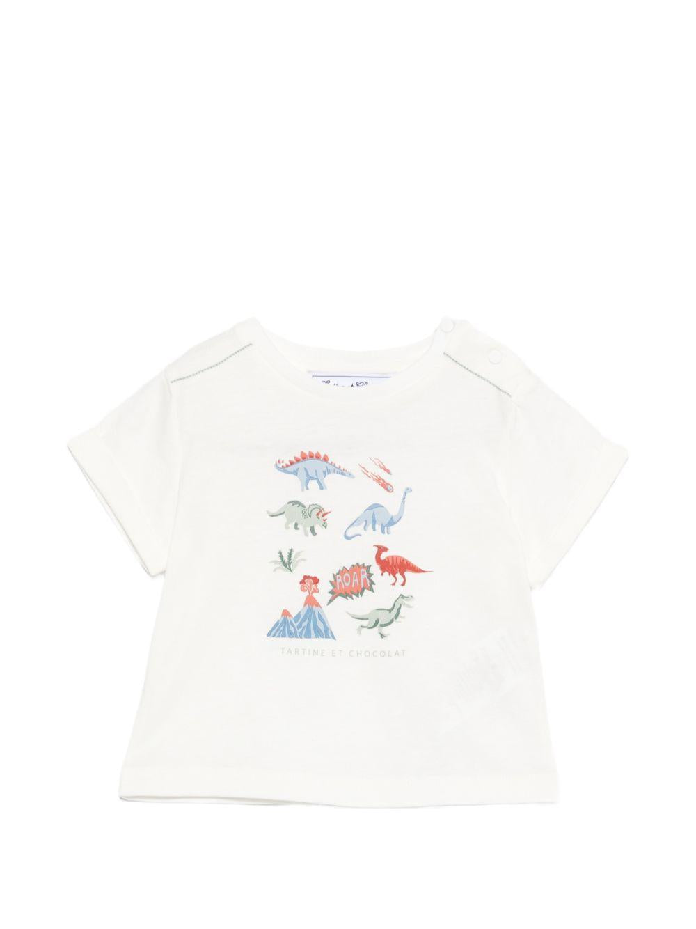 T-shirt per neonato Tartine Et Chocolat bianca con stampa grafica dinosauri CC10031 13 TArtine & Chocolat KIDS