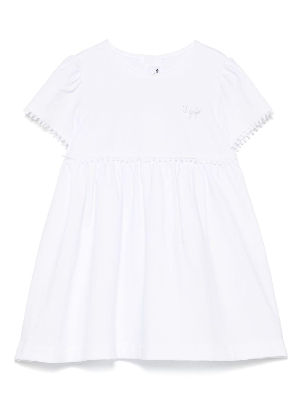 Abito con ricamo per neonata Il Gufo bianco con taglio svasato P25VM792MF032 010 IL GUFO