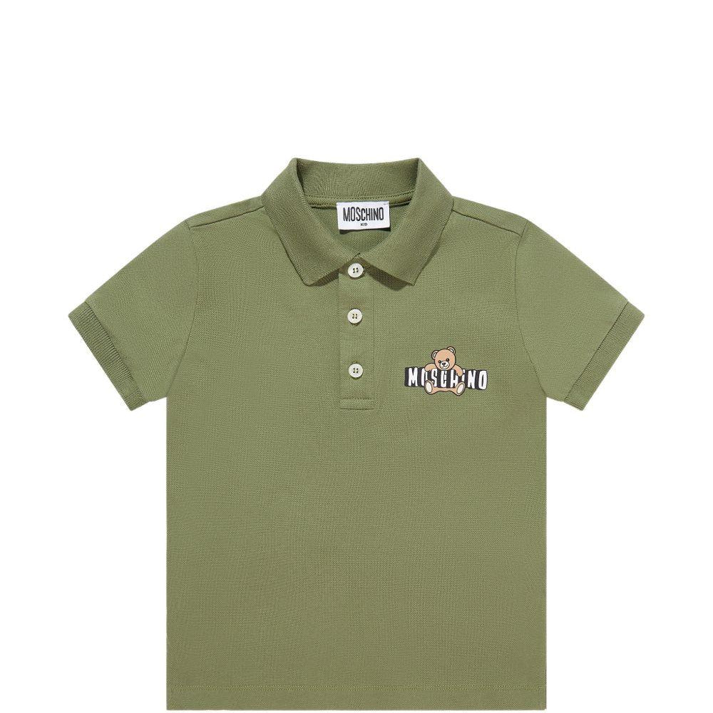 Polo da bambino Moschino Kids verde con stampa orsacchiotto HSM03YLFA09 30037 MOSCHINO KIDS
