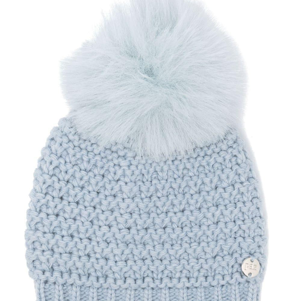Berretto con pompon per neonato Paz Rodriguez blu con placca con logo 040-130945 23 H98 PaZ RODRIGUEZ KIDS