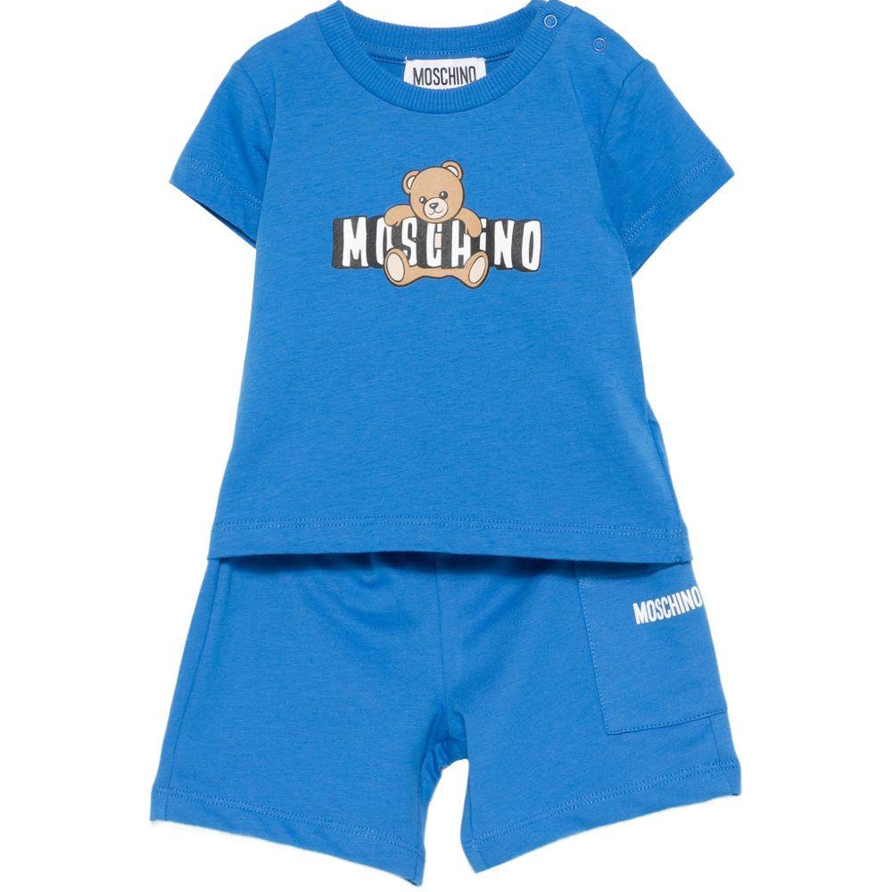 Completo per neonati Moschino Kids blu con stampa grafica Teddy Bear MUG01ULCA19 40630 MOSCHINO KIDS