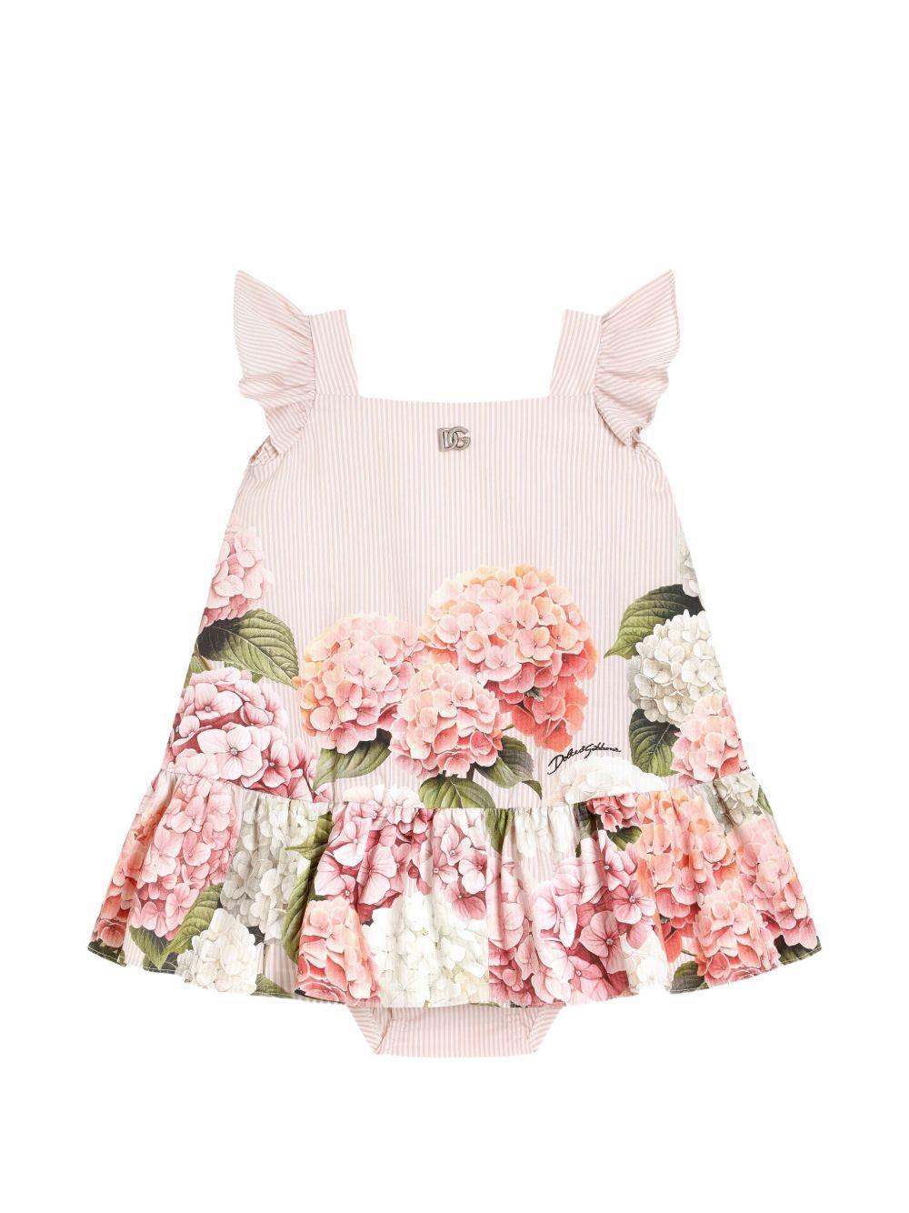Abito per neonata Dolce & Gabbana Kids rosa con stampa orchidee L24DN6 FI5NR HA5XG DOLCE & GABBANA KIDS