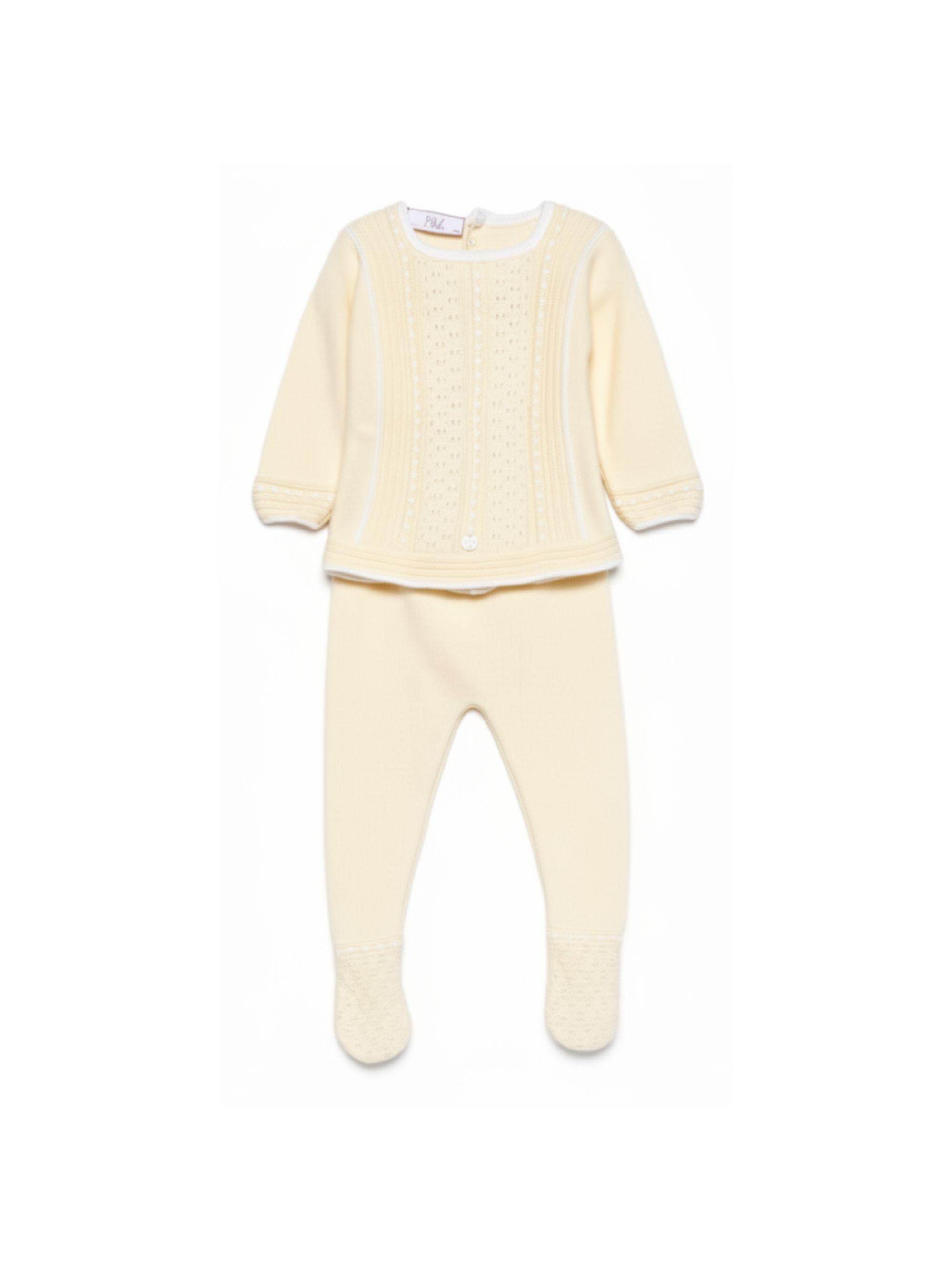 Set maglia con pantaloni per neonata Paz Rodriguez giallo con lavorazione in maglia a coste 103-123522 0501 PaZ RODRIGUEZ KIDS