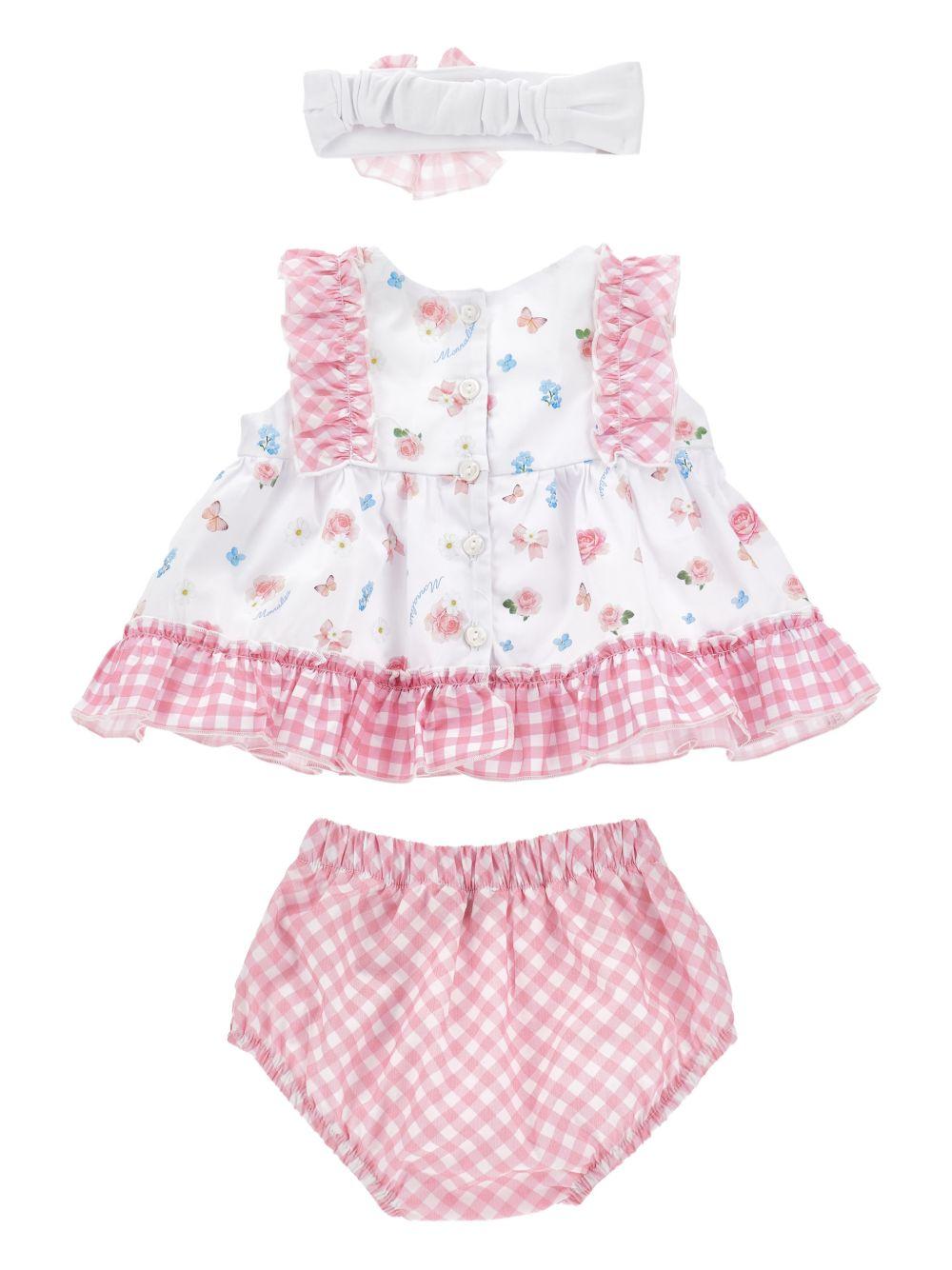 Set abito per neonata Monnalisa bianco a fiori con ruches 35G506 7011 9990 MONNALISA KIDS