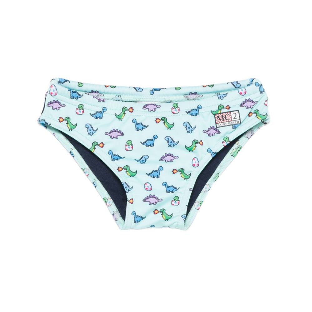 Slip da bagno per bambino MC2 Saint Barth Kids azzurro con stampa dinosauri all-over BIL0001 02884L MC2 ST. BARTH KIDS