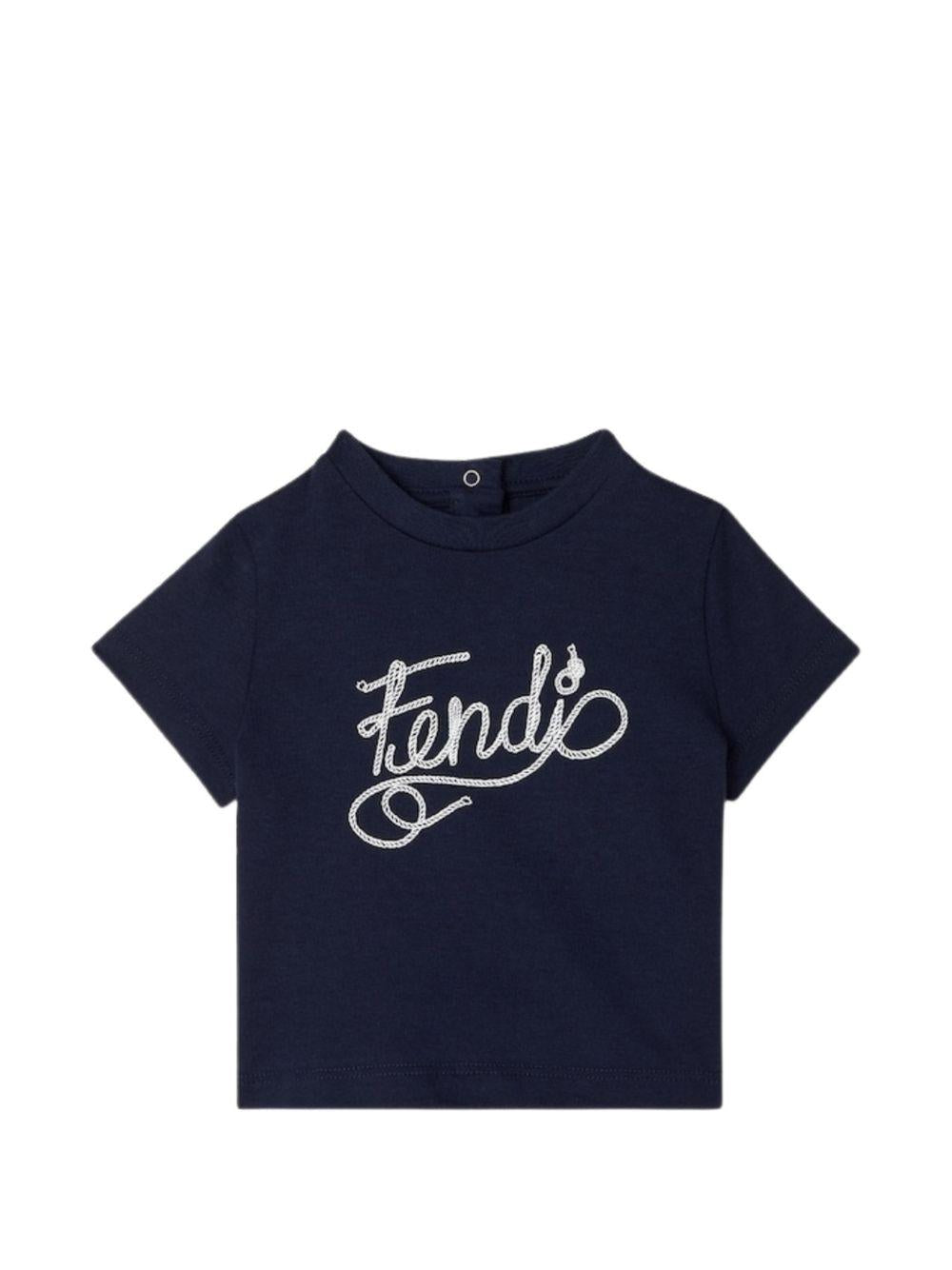 T-shirt per neonati Fendi Kids blu con logo sul davanti BMI283 7AJ F1I11 FENDI KIDS