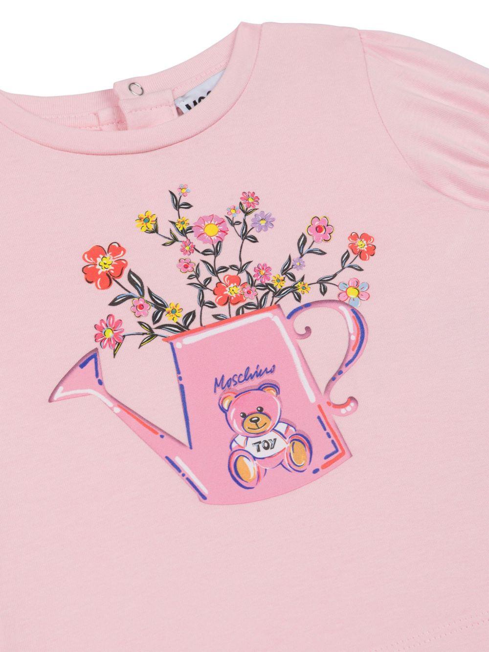 T-shirt Teddy Bear per neonato Moschino Kids rosa con girocollo MIM02BLBA10 50209 MOSCHINO KIDS