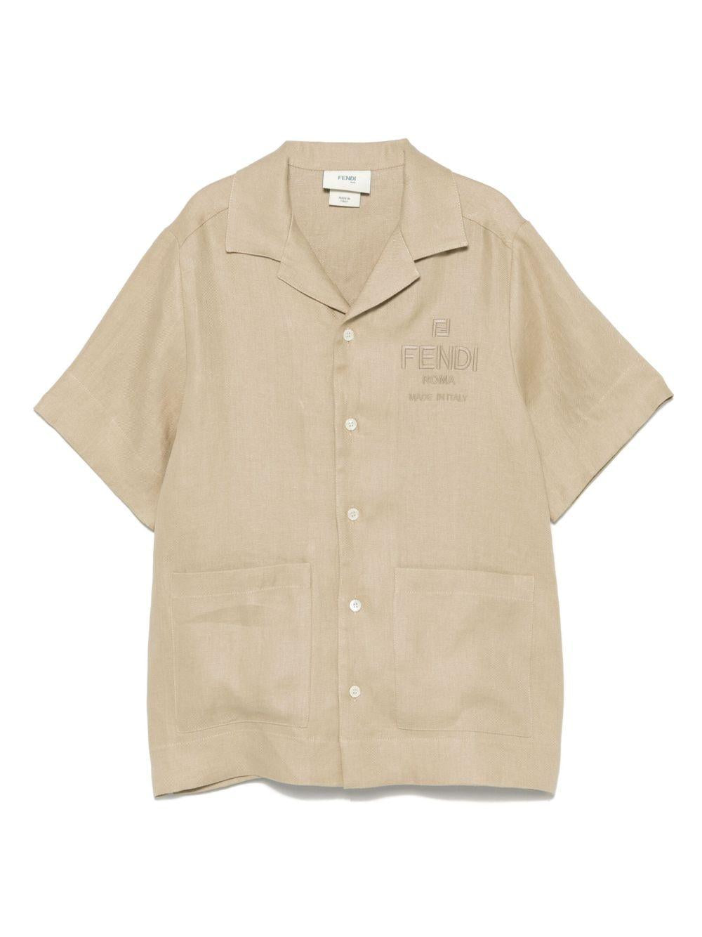 Camicia per bambino Fendi Kids beige con ricamo JMC190 ATRX F019Z FENDI KIDS