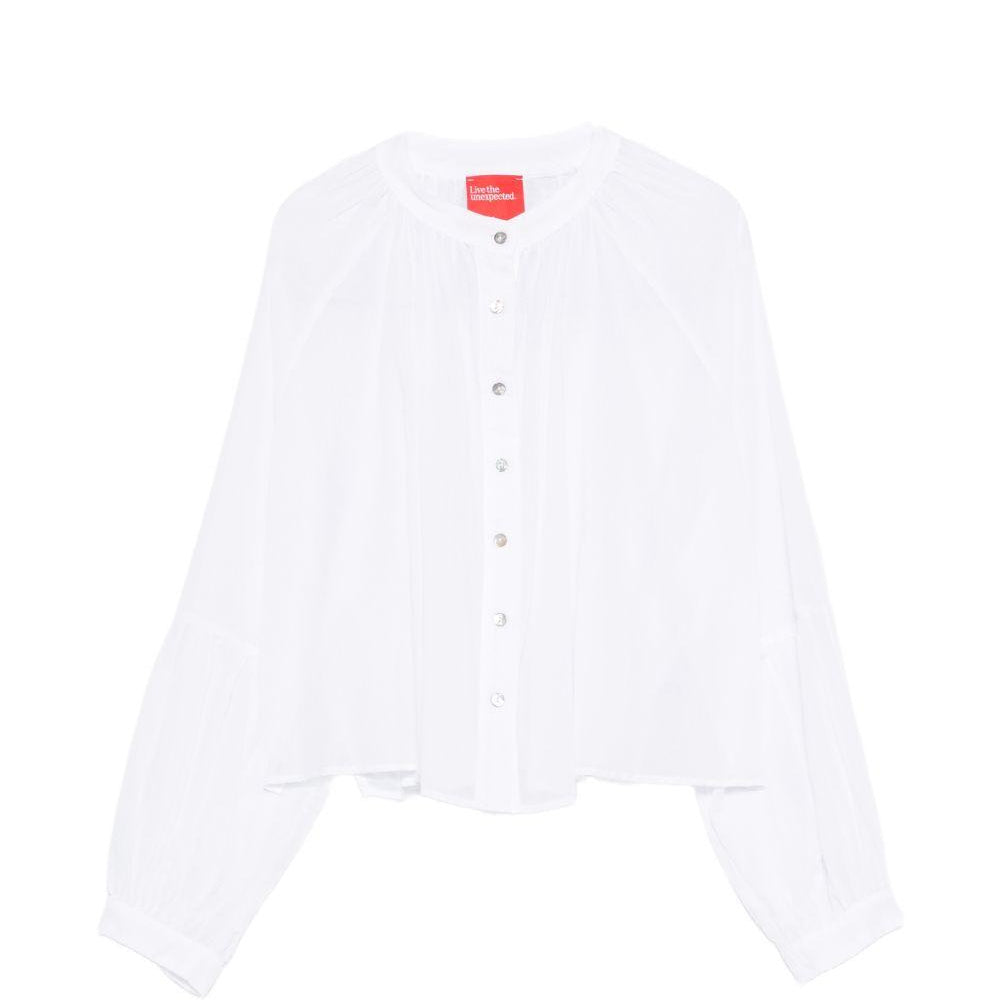 Camicia arricciata Merci bianca con scollo rotondo CAM033 WHITE MERCI
