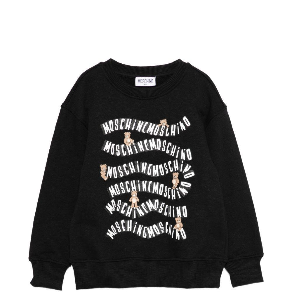 Felpa per bambino Moschino Kids nera con stampa logo all-over HUF09LLCA88 60100 MOSCHINO KIDS