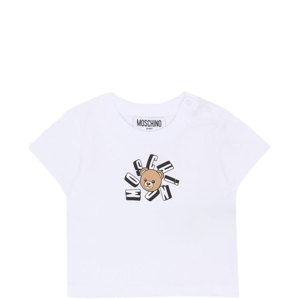 T-shirt per neonati Moschino Kids bianca con motivo Teddy Bear MXM047LAA02 10101 MOSCHINO KIDS