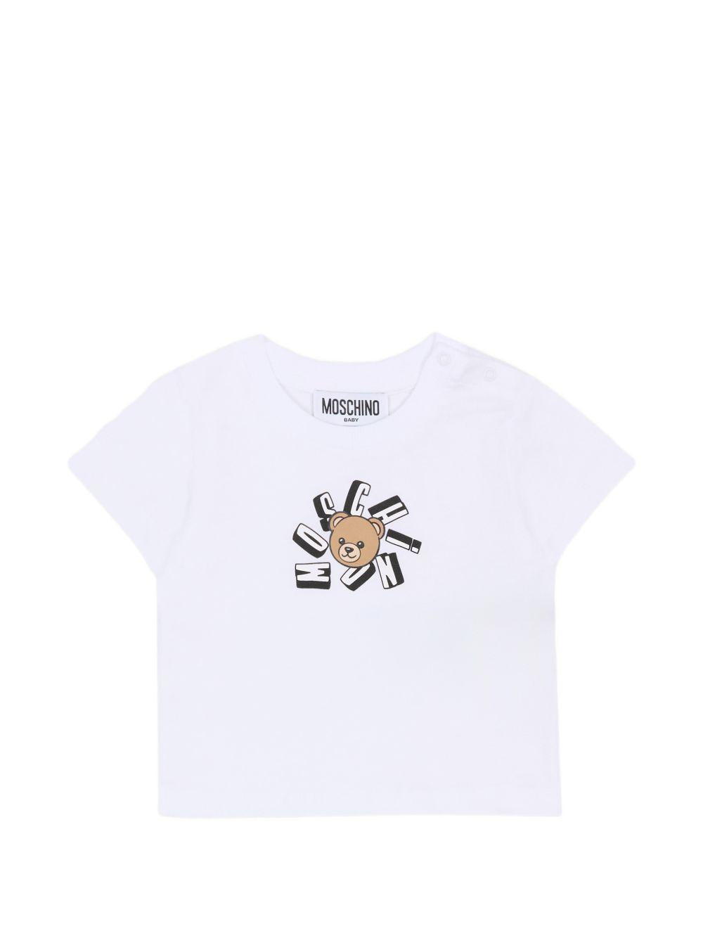 T-shirt per neonati Moschino Kids bianca con motivo Teddy Bear MXM047LAA02 10101 MOSCHINO KIDS