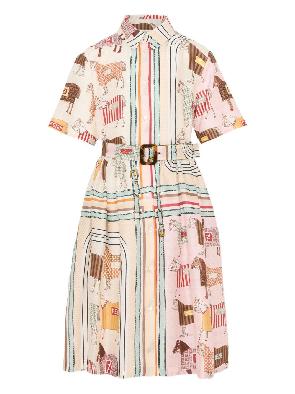 Abito per bambina Fendi Kids beige a righe JFB837 AVVY F0B8F FENDI KIDS