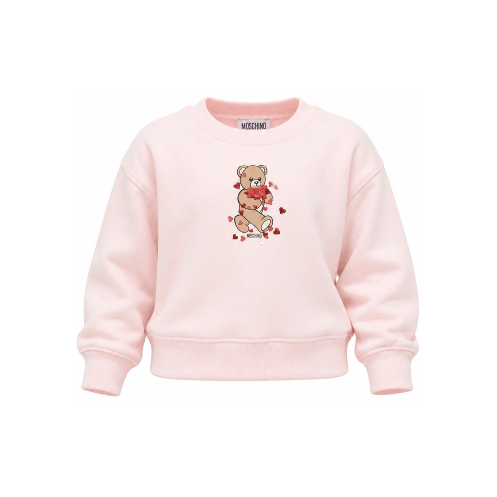 Felpa per bambina Moschino Kids rosa con dettaglio Teddy Bear HBF06GLDA63 50209 MOSCHINO KIDS