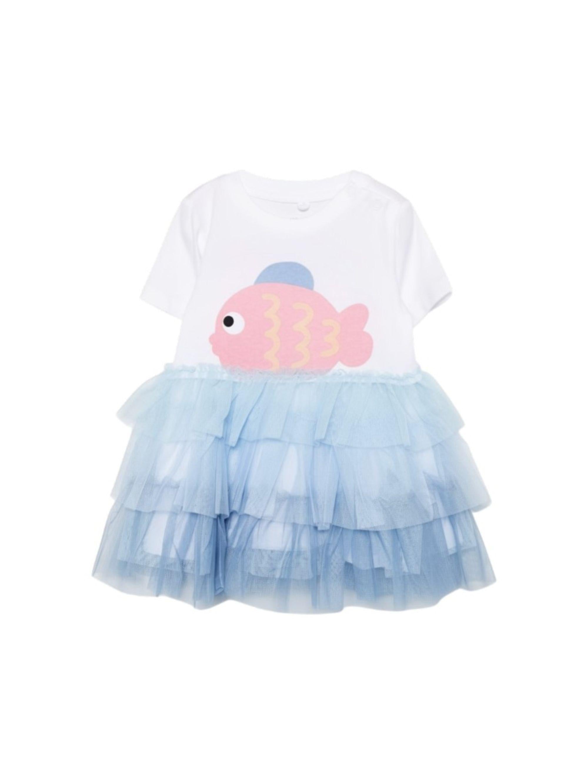 Abito per neonata Stella McCartney Kids multicolore con stampa pesciolino sul davanti TY1061 Z0434 100 STELLA McCARTNEY KIDS