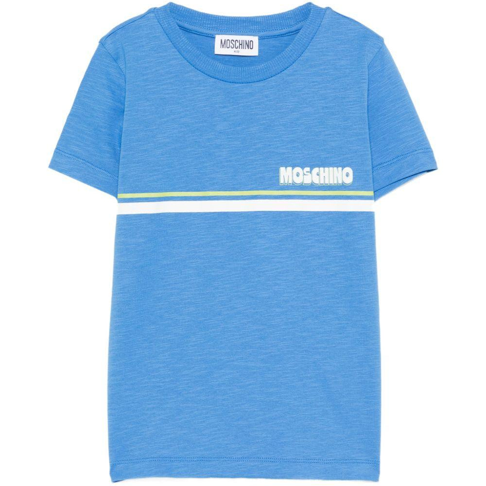 T-shirt per bambino Moschino Kids azzurro con logo sul davanti HVM058LAA52 40630 MOSCHINO KIDS