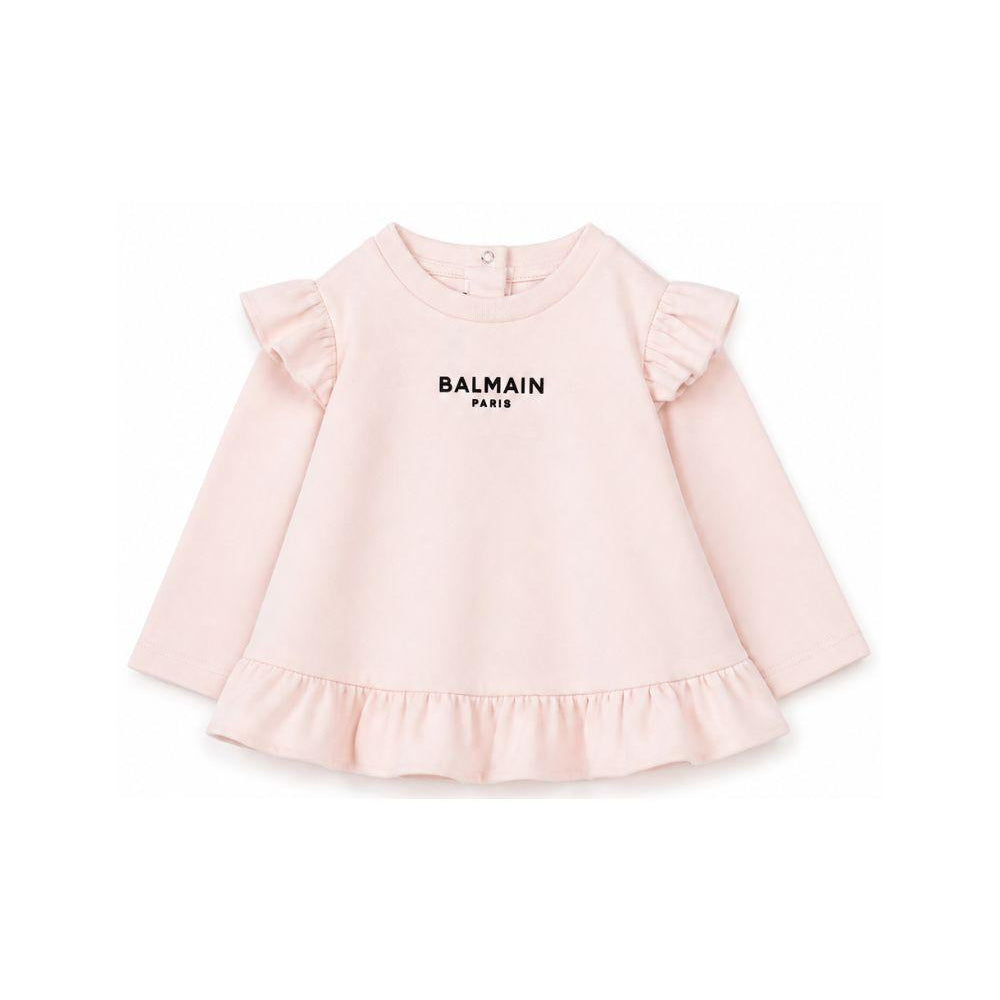 T-shirt per neonata Balmain Kids rosa con dettagli con volant BZ8010 Z3672 508NE BALMAIN KIDS