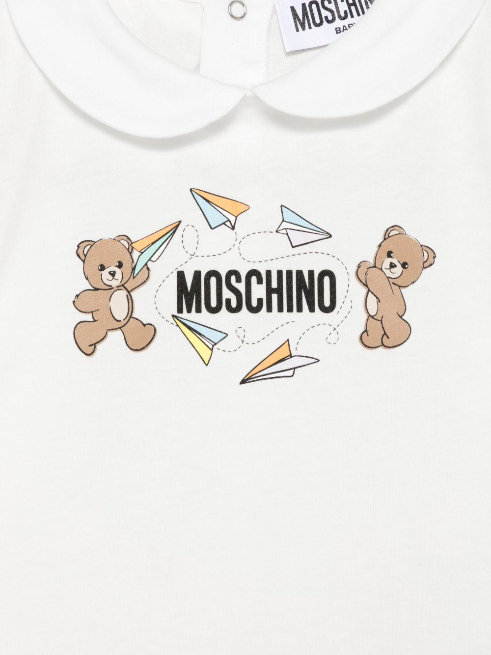 Set tutina e cappellino per neonati Moschino Kids bianco con stampa Teddy Bear MUY090LAA01 10063 MOSCHINO KIDS