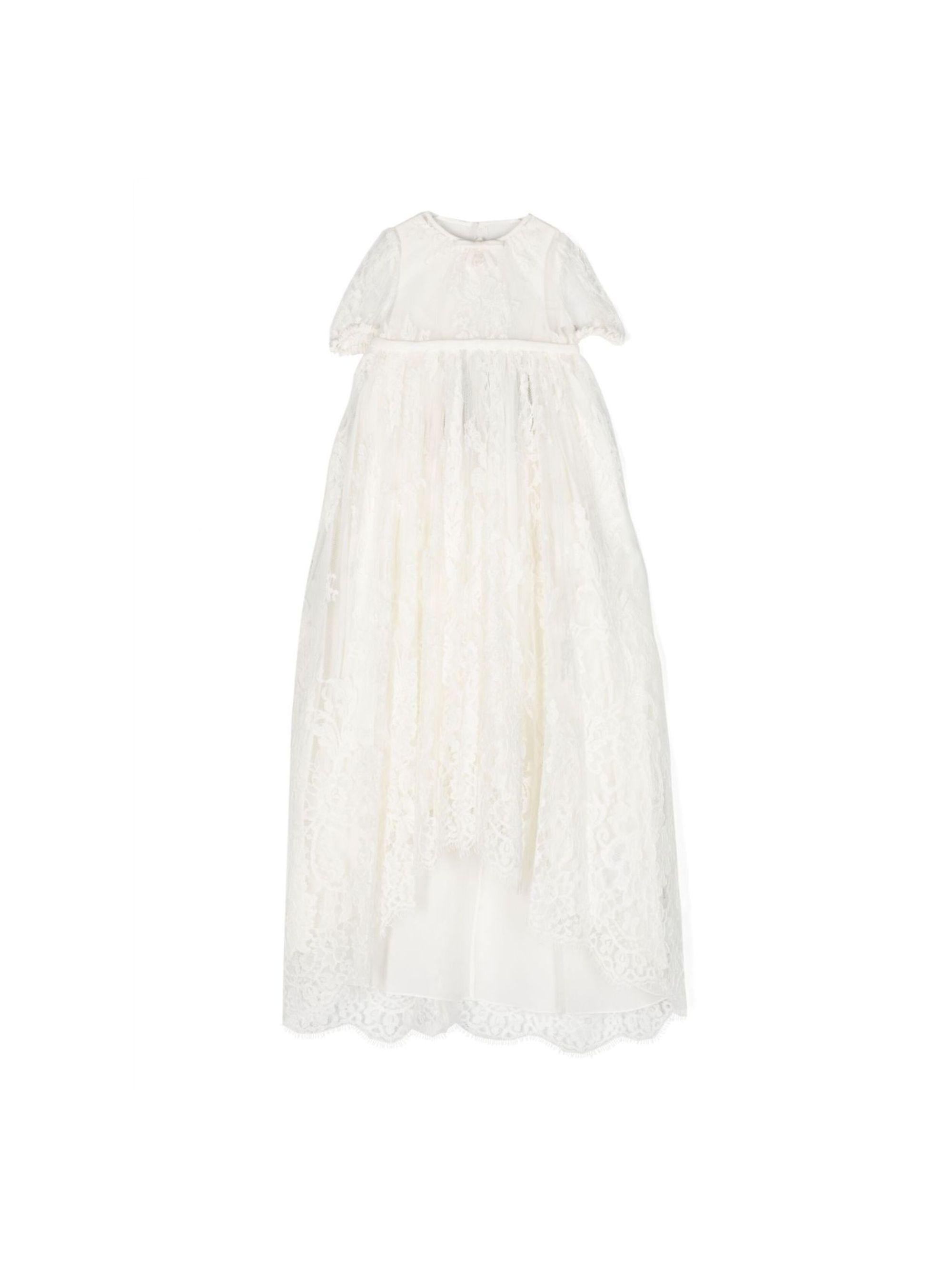 Abito battesimale per neonata Dolce & Gabbana Kids bianco con decorazione in pizzo L0EGG0 G7J1C S9000 DOLCE & GABBANA KIDS