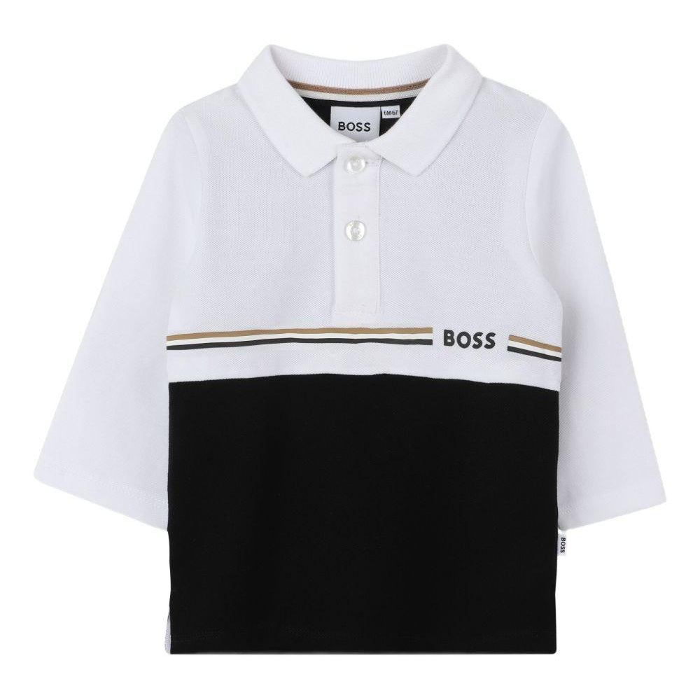 Polo per neonato Boss Kids bianca e nera con design color-block J52456 09B BOSS KIDS