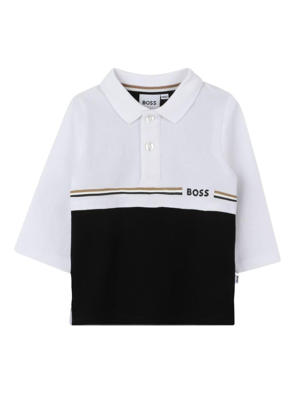 Polo per neonato Boss Kids bianca e nera con design color-block J52456 09B BOSS KIDS