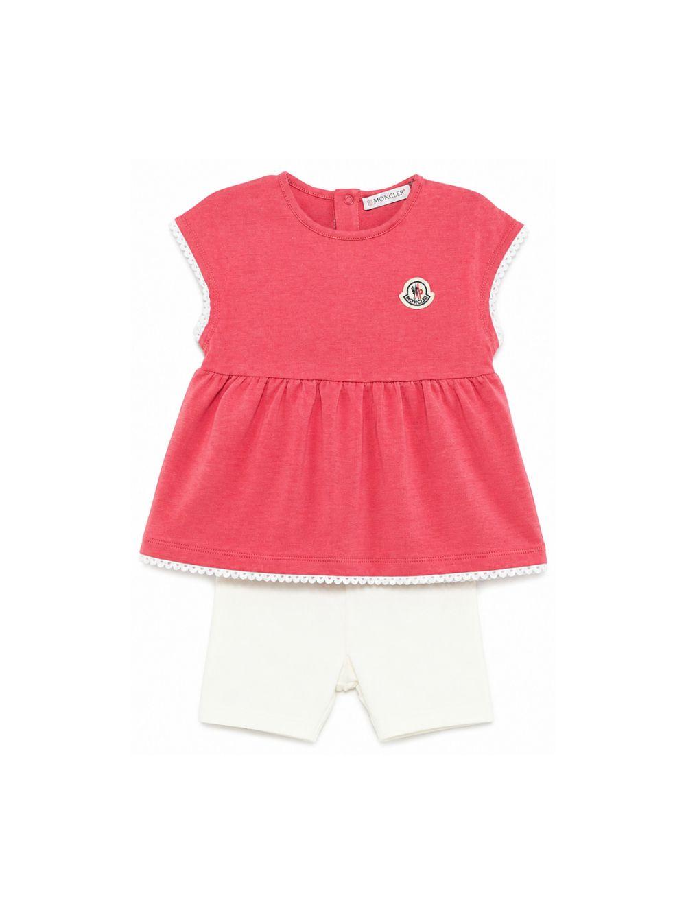 Abito per neonata Moncler Enfant rosa con finiture a contrasto L19518M0001389AUM F50 MONCLER KIDS