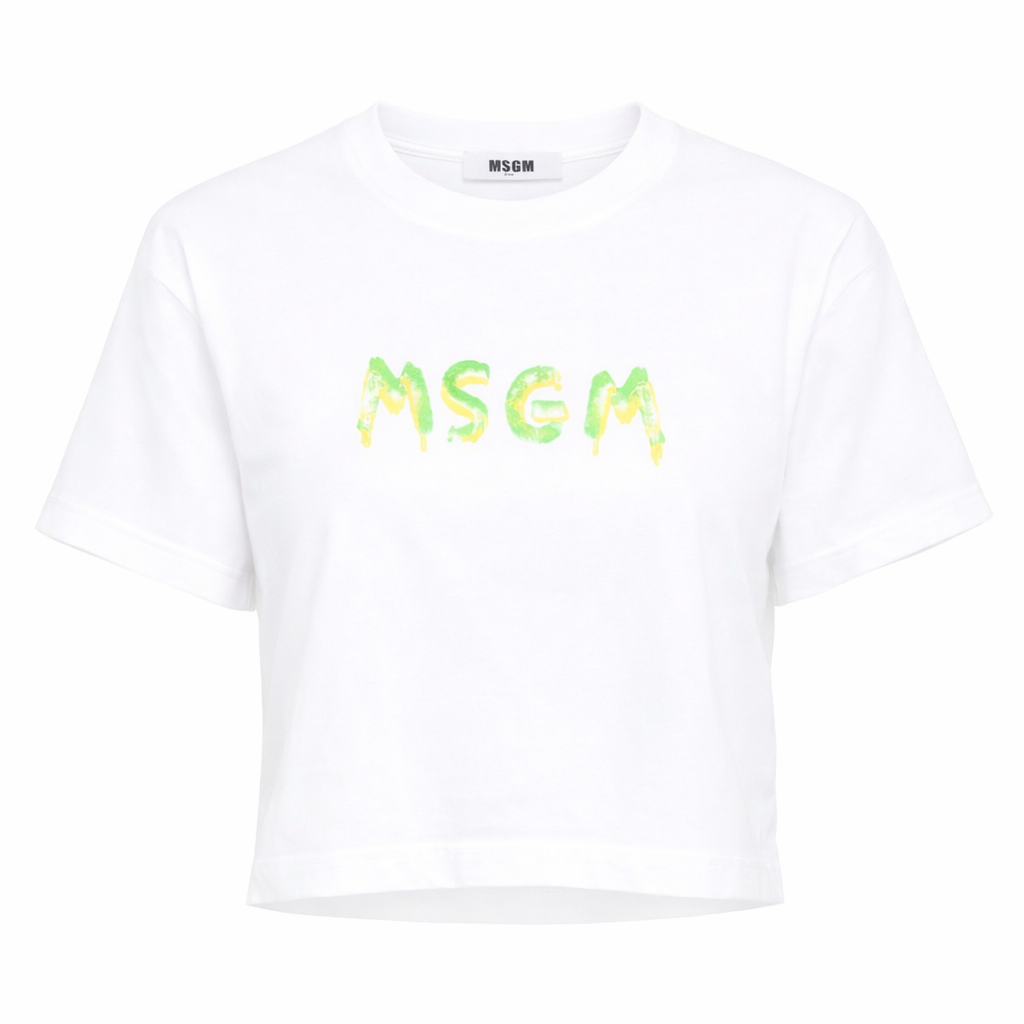 T-shirt per bambina MSGM Kids bianca modello crop S6MSJGTH002 001 MSGM KIDS