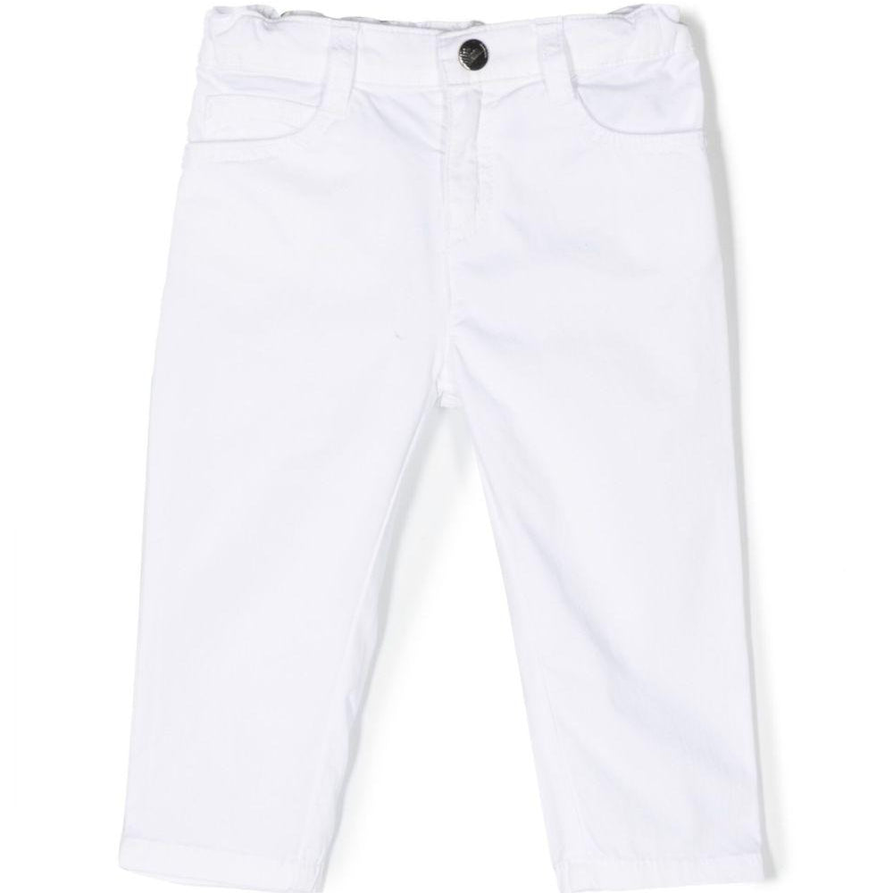 Pantaloni per neonato Emporio Armani Kids bianchi con logo ricamato sul retro 8NHJ02 4N7LZ 0100 EMPORIO ARMANI KIDS