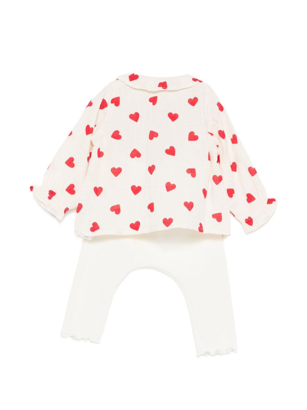 Set di t-shirt e pantaloni per neonati Petit Bateau bianco con stampa a cuori A0F34 00 PETIT BATEAU KIDS