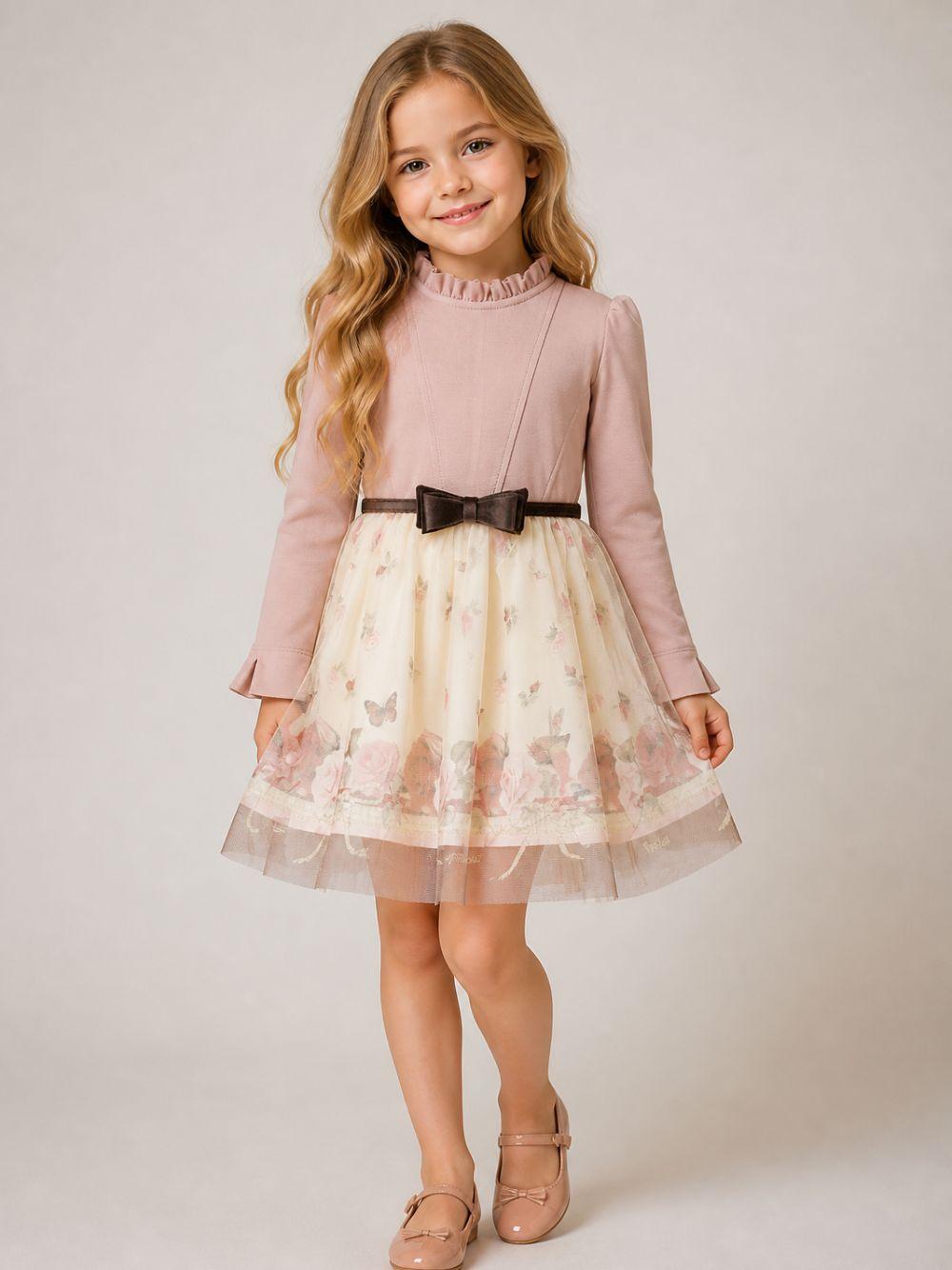 Abito per bambina Monnalisa Kids rosa con stampa a fiori 11H913 8621 0684 MONNALISA KIDS