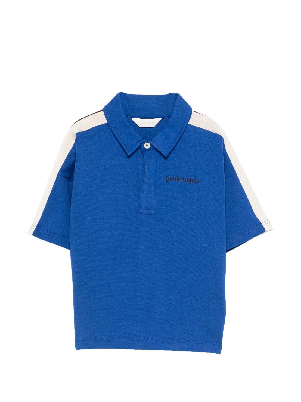 T-shirt per bambino Palm Angels Kids blu con strisce sulle spalle PBBD013S26FLE001 060 PALM ANGELS KIDS