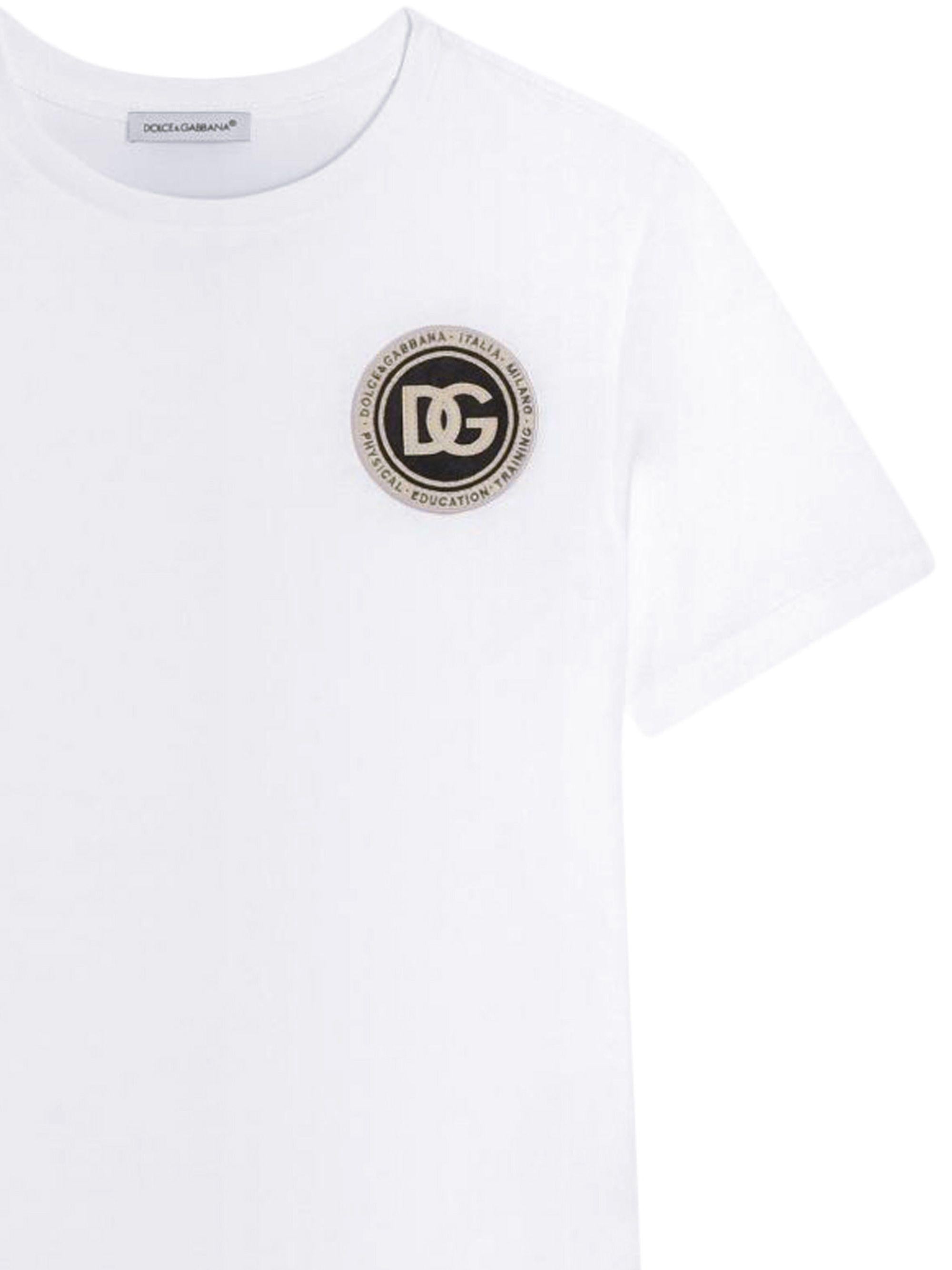 T-shirt per bambino Dolce & Gabbana Kids bianca con applicazione logo L4JTHU G7P1P W0800 DOLCE & GABBANA KIDS