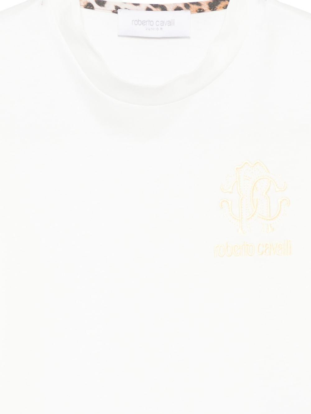T-shirt per bambino Roberto Cavalli Kids bianca con logo sul petto CBP26090TS WHITE ROBERTO CAVALLI KIDS