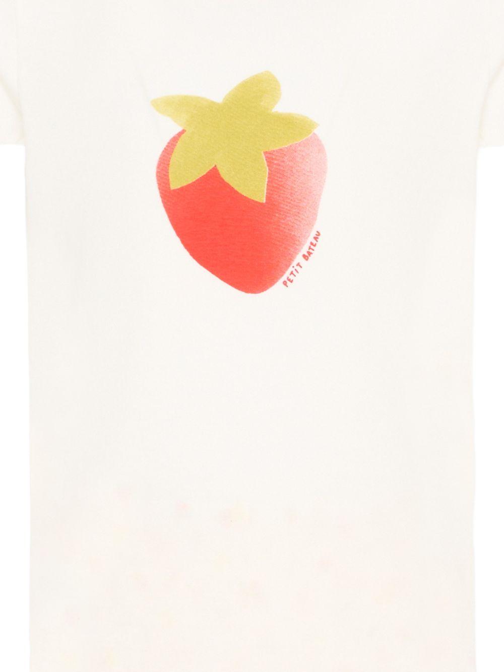 Pigiama per bambina Petit Bateau bianco con stampa fragola A0FD1 01 PETIT BATEAU