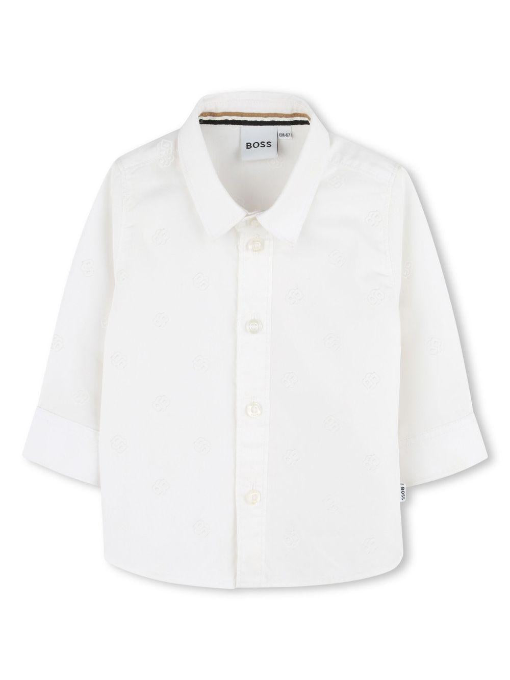 Camicia per bambino Boss Kidswear bianco con colletto classico e mini targhetta con logo J52097 10P BOSS KIDS