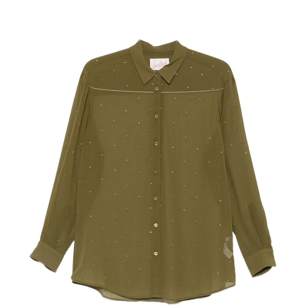 Camicia per donna MC2 Saint Barth verde con decorazione strass BRIG001 08767L MC2 ST. BARTH