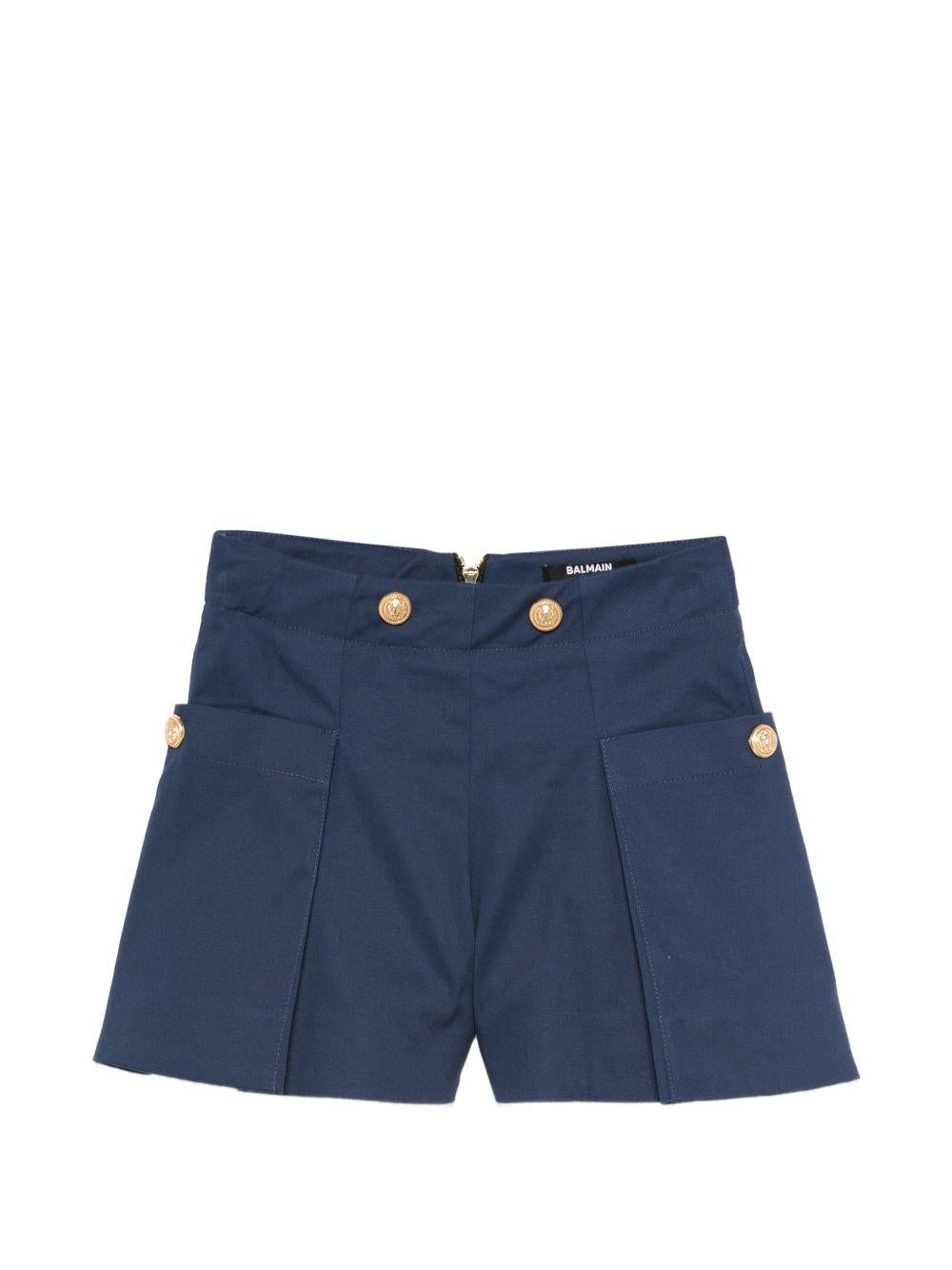 Shorts per bambina Balmain Kids blu con bottoni color oro BY6C09 G0197 620 BALMAIN KIDS