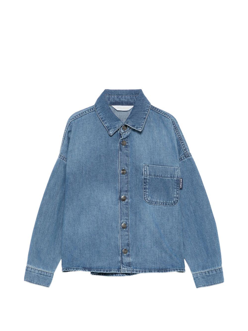 Camicia per bambino Palm Angels Kids blu con tasca sul petto PBYD006S26DEN001 050 PALM ANGELS KIDS