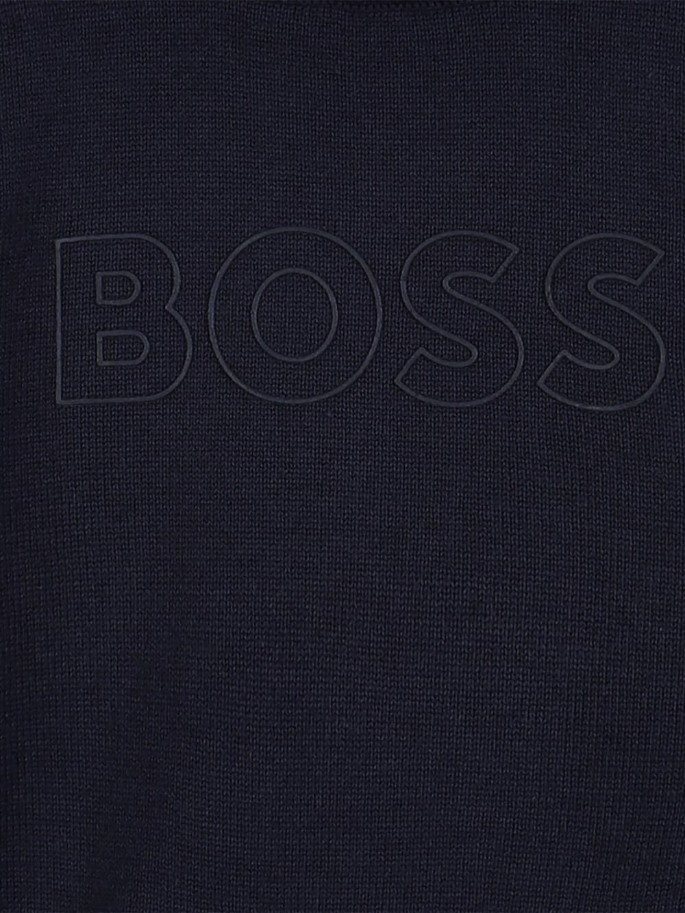 Maglione per neonato BOSS Kidswear blu girocollo con logo ricamato J52455 849 BOSS KIDS