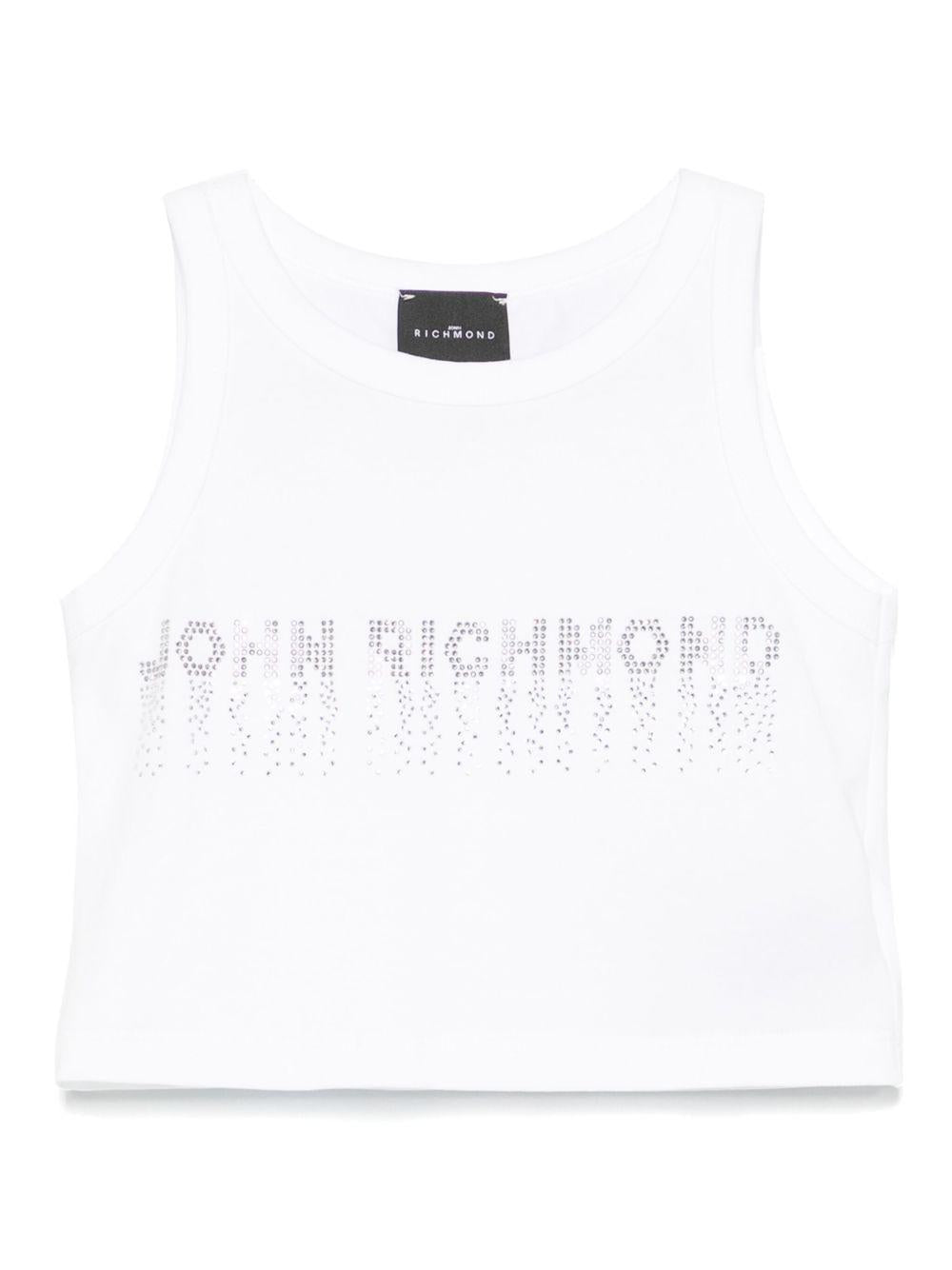 Top con strass per bambina John Richmond Junior bianco con orlo dritto RGP25204CN WHITE JOHN RICHMOND KIDS